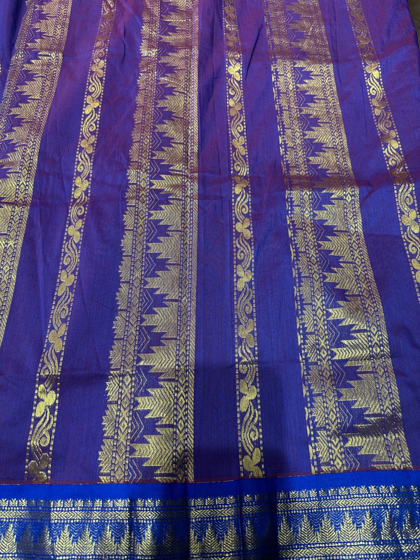 Kalyani Silk Cotton Sari Indian Saree Mango Yellow & Purple S57
