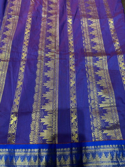 Kalyani Silk Cotton Sari Indian Saree Mango Yellow & Purple S57