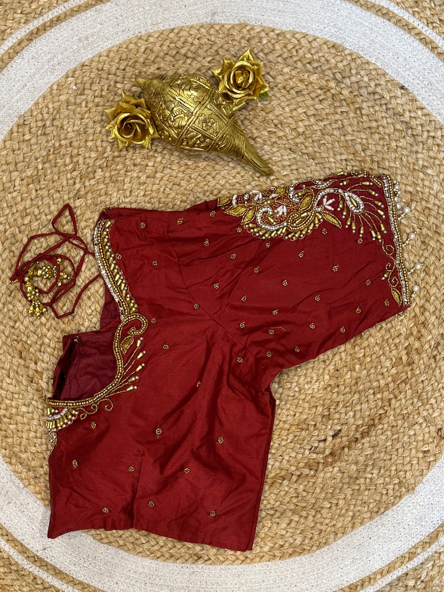 40” Size 10 Aari Worked Sari Blouse Indian Saree Top Silk Maroon B72