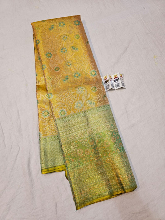 Kanchipuram Pure Silk Saree Bridal Gold Pista Kanjivaram Sari SPK290