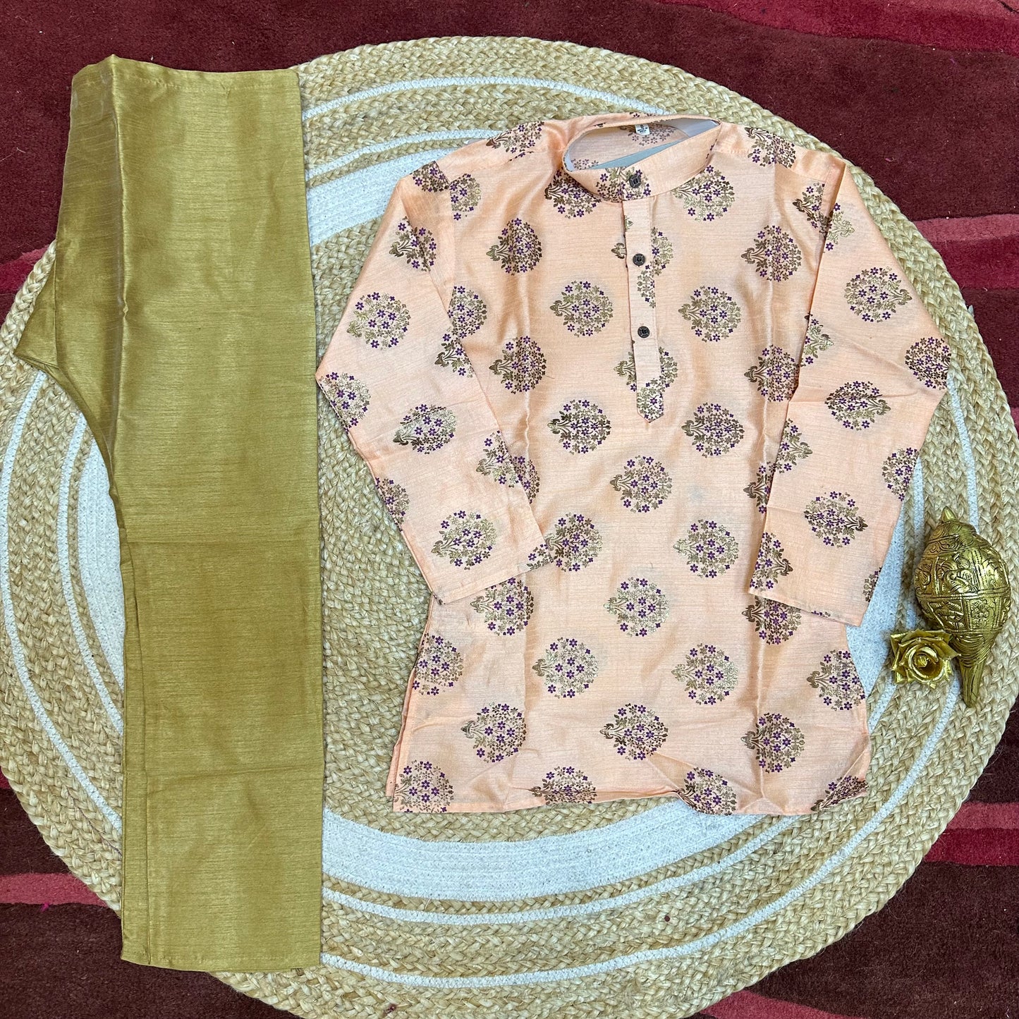 Boys Indian Sherwani Outfit kids Kurta Peach Gold K15