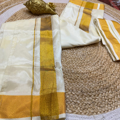 28” 30” Men’s South Indian Vesti Silk Ready to wear Cream Vetti Dhotti V25