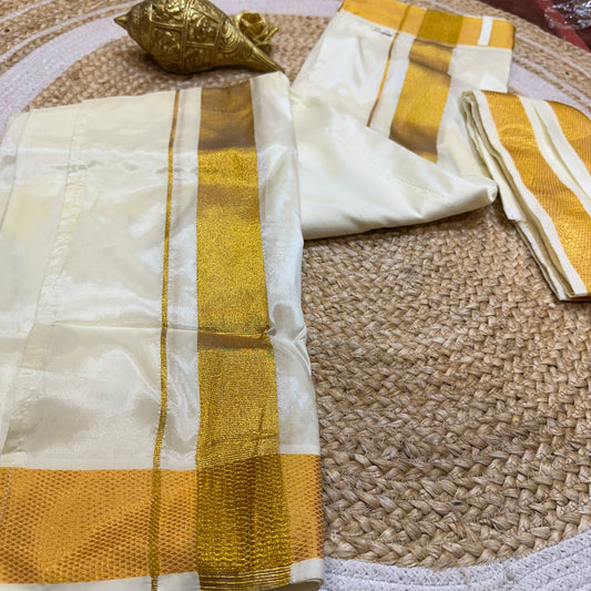 28” 30” Men’s South Indian Vesti Silk Ready to wear Cream Vetti Dhotti V25