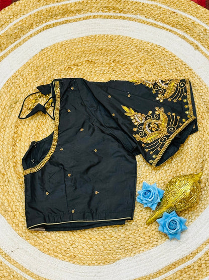 46” Size 16 Aari Worked Sari Blouse Indian Saree Top Silk Black B192