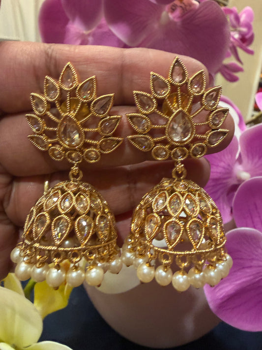 Golden Jumka Jhumka Indian Brass Earrings Jimikki Kammal Indian Jewellery E27