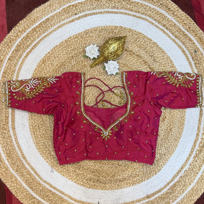 32” XS Size 6 Aari Worked Sari Blouse Indian Saree Top Pinkish Red B243