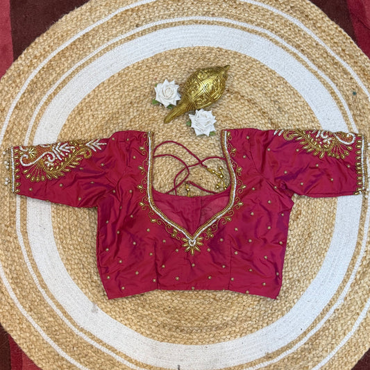 32” XS Size 6 Aari Worked Sari Blouse Indian Saree Top Pinkish Red B243