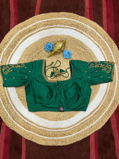 40” Size 10 Aari Worked Sari Blouse Indian Saree Top Silk Green B184