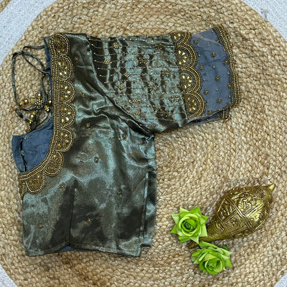 38” M Size 8 Aari Worked Sari Blouse Indian Saree Silver Grey B313