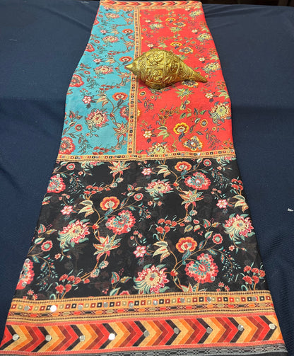 Black Multi Mirror Worked Masakali Sari Indian Fancy Saree C3