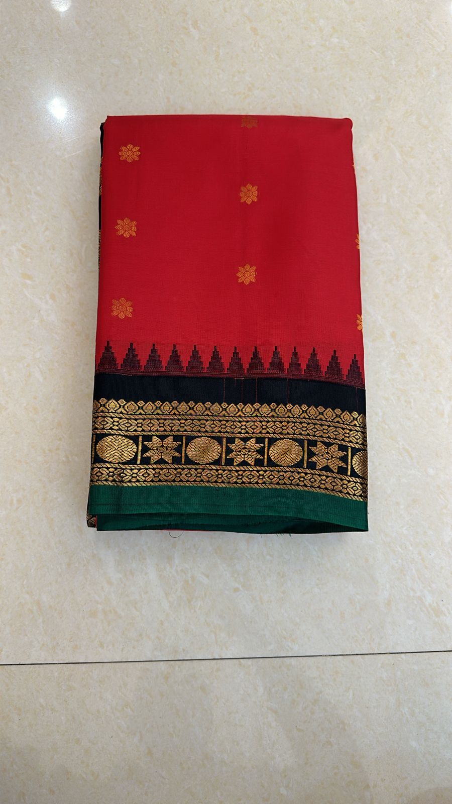 1g Gold Kanchipuram Pure Silk Saree Red black Kanjivaram Sari| SPK175