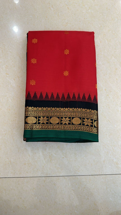 1g Gold Kanchipuram Pure Silk Saree Red black Kanjivaram Sari| SPK175