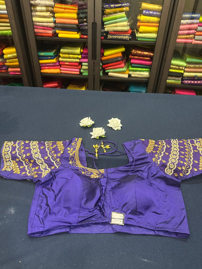 40” Aari hand Worked Sari Blouse Indian Top Choli Silk Purple B20