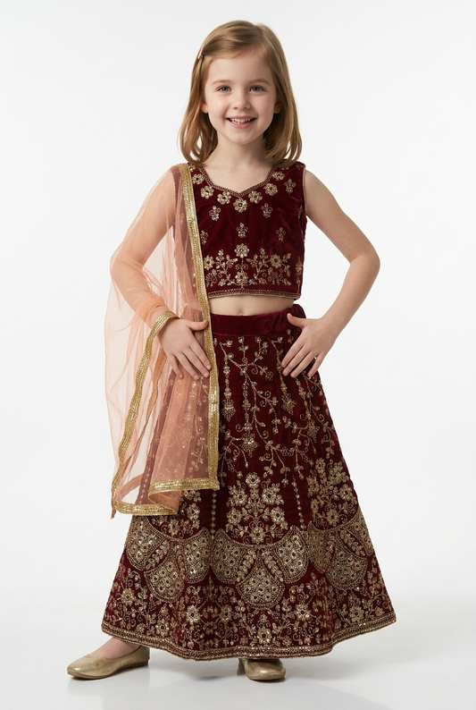 22” Size Age 3 Maroon Indian Lehenga Pavadai Sattai Skirt Top G79 Col 1