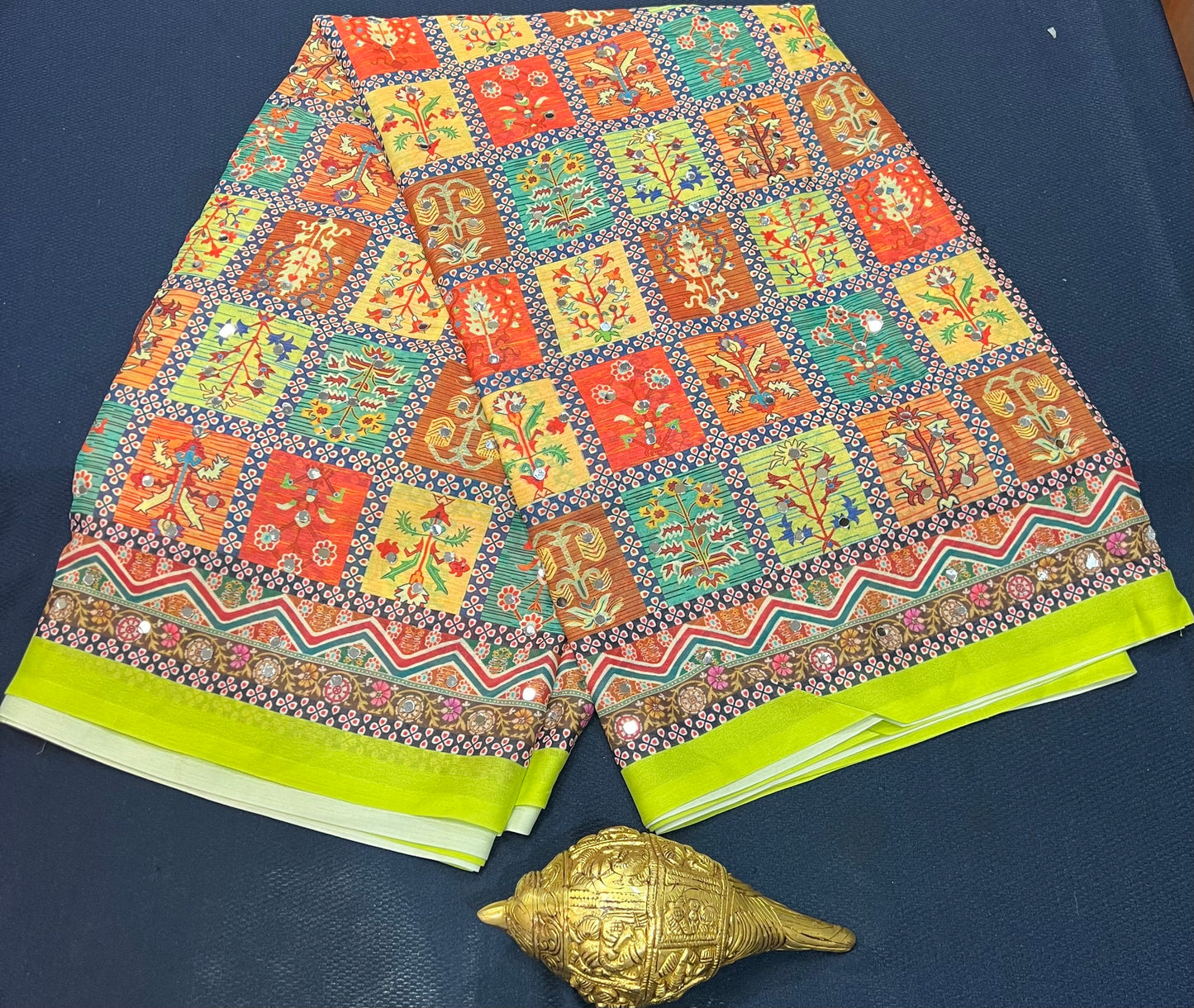 Green Multi Mirror Worked Masakali Sari Indian Fancy Saree C3