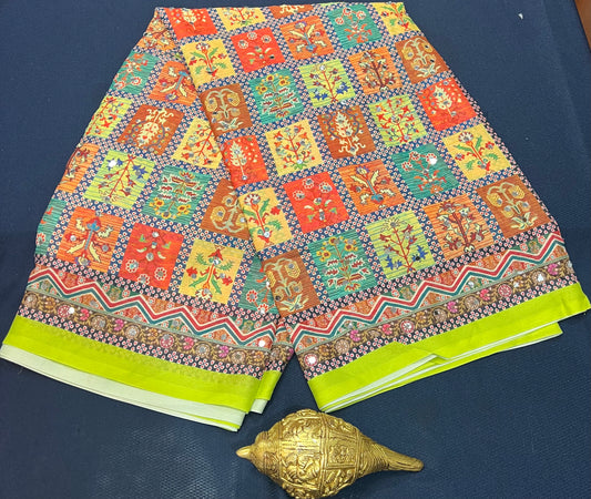 Green Multi Mirror Worked Masakali Sari Indian Fancy Saree C3