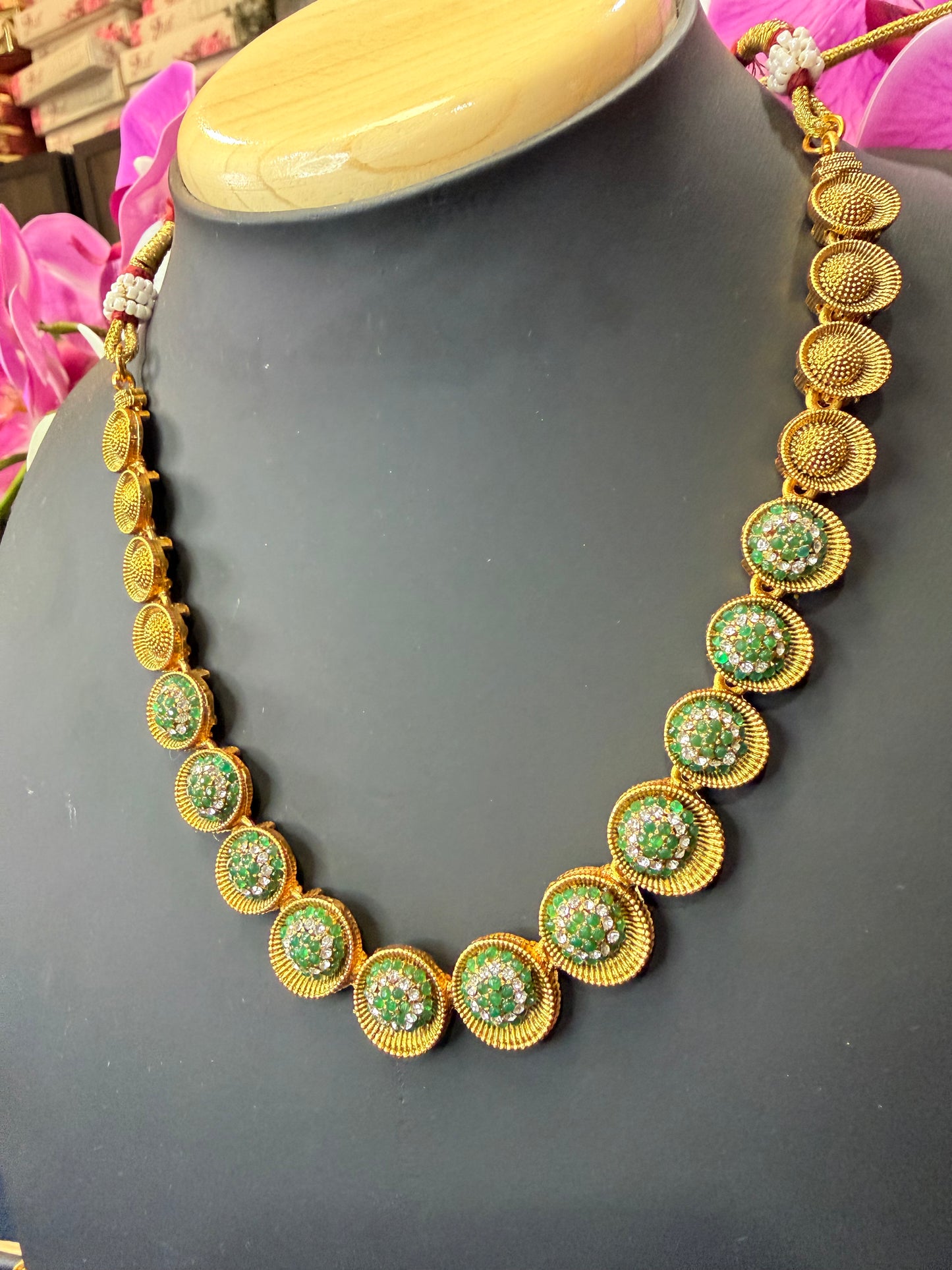 Indian Necklace & Earrings Green Addiyal Jewellery Set V4