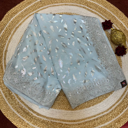 Sari Indian Fancy Party wear Georgette Grey Saree SAR11