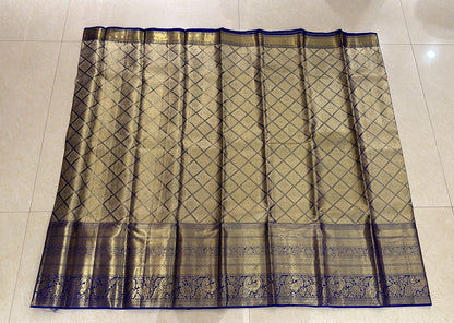 Kanchipuram Tissue Bridal Pure Silk Saree with Gold Zari Blue & Gold Sari| SPK098
