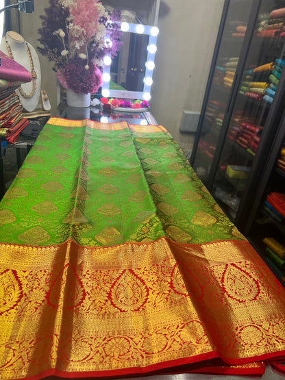 Bridal Kanchipuram Pure Silk Saree Green Kanjivaram Sari| SPK170