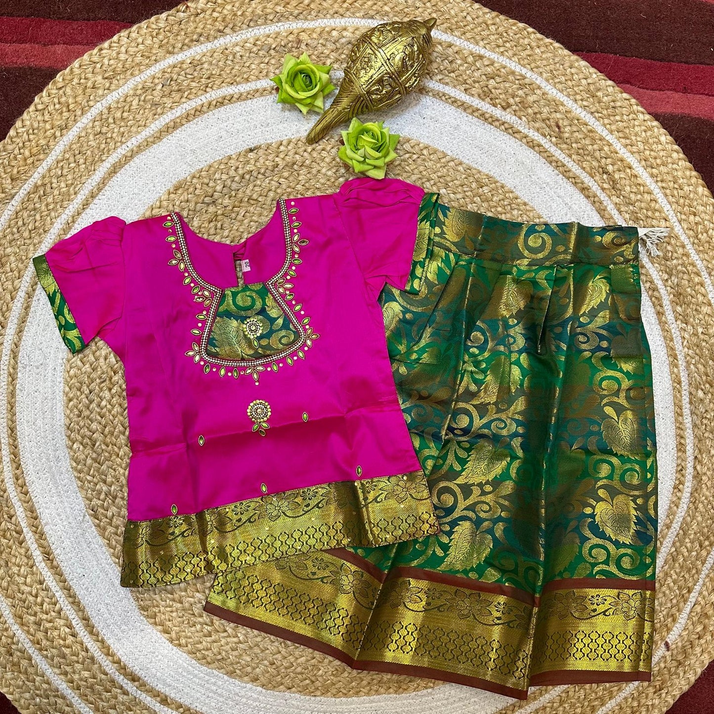 20” Size 2 Indian Lehenga Pattu Pavadai Sattai Skirt Top G3