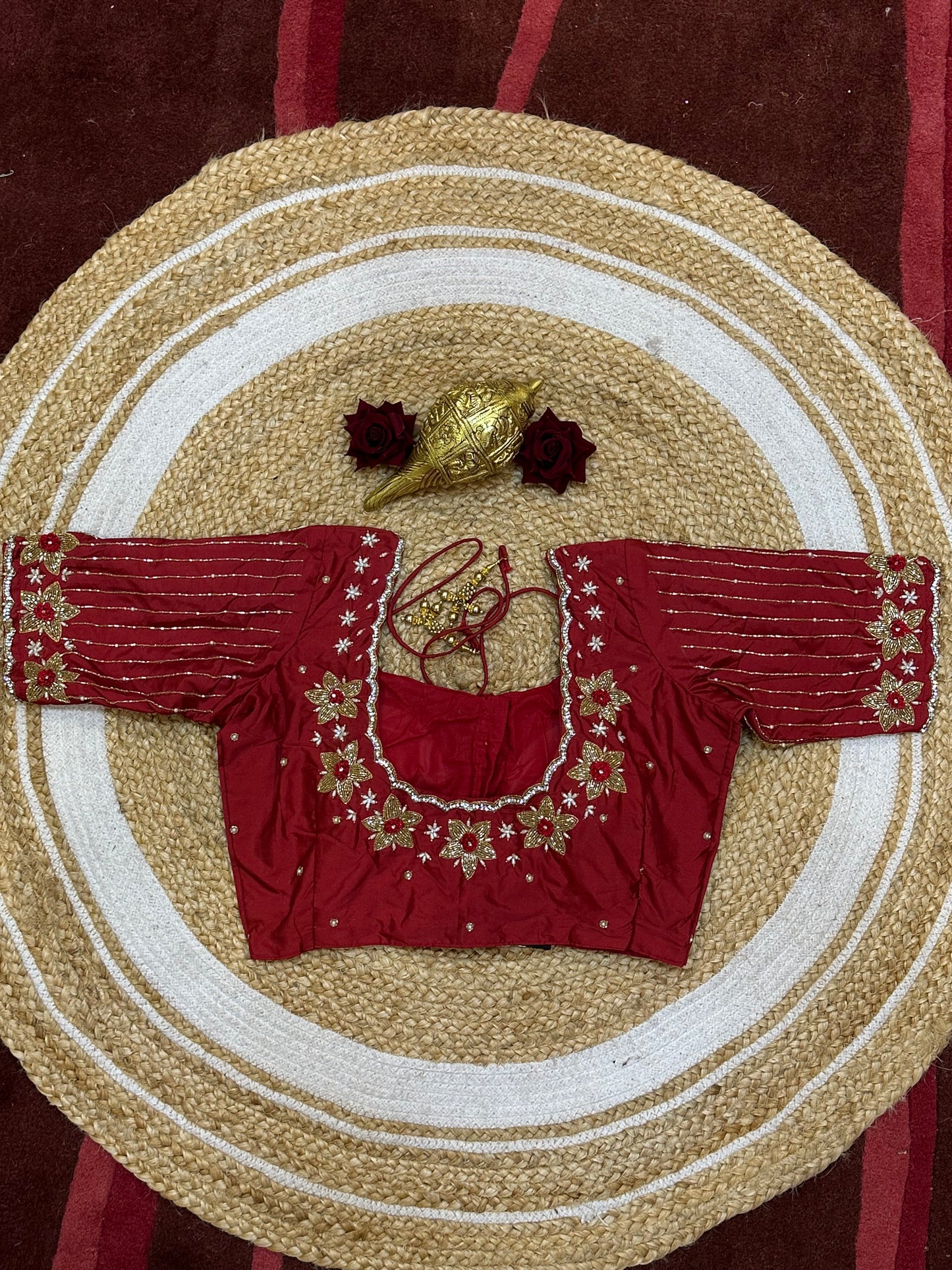 36” Small size Aari Worked Sari Blouse Indian Saree Maroon Red B214