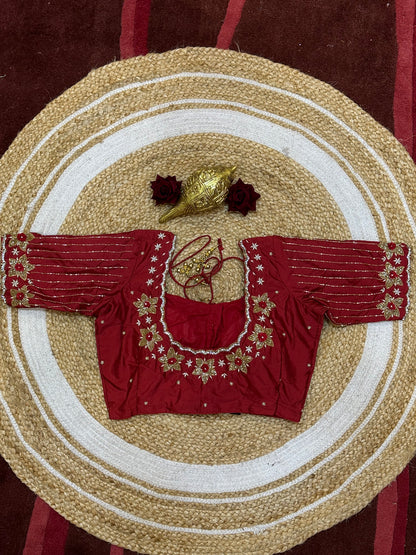 36” Small size Aari Worked Sari Blouse Indian Saree Maroon Red B214