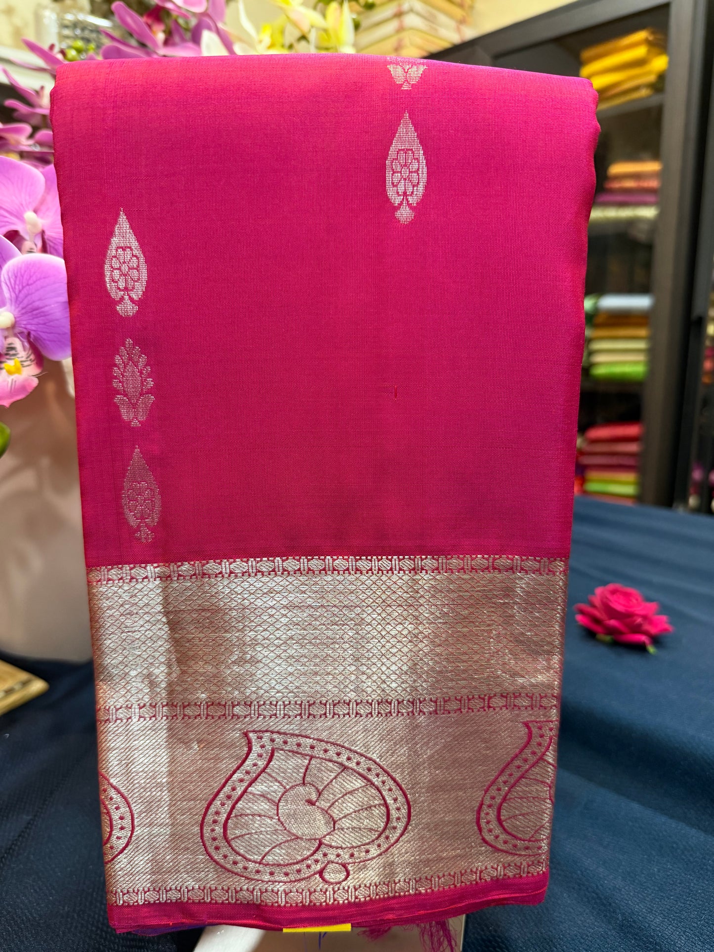 Kanchipuram Pure Silk Saree with Gold Zari Pink & Purple Sari| SPK079
