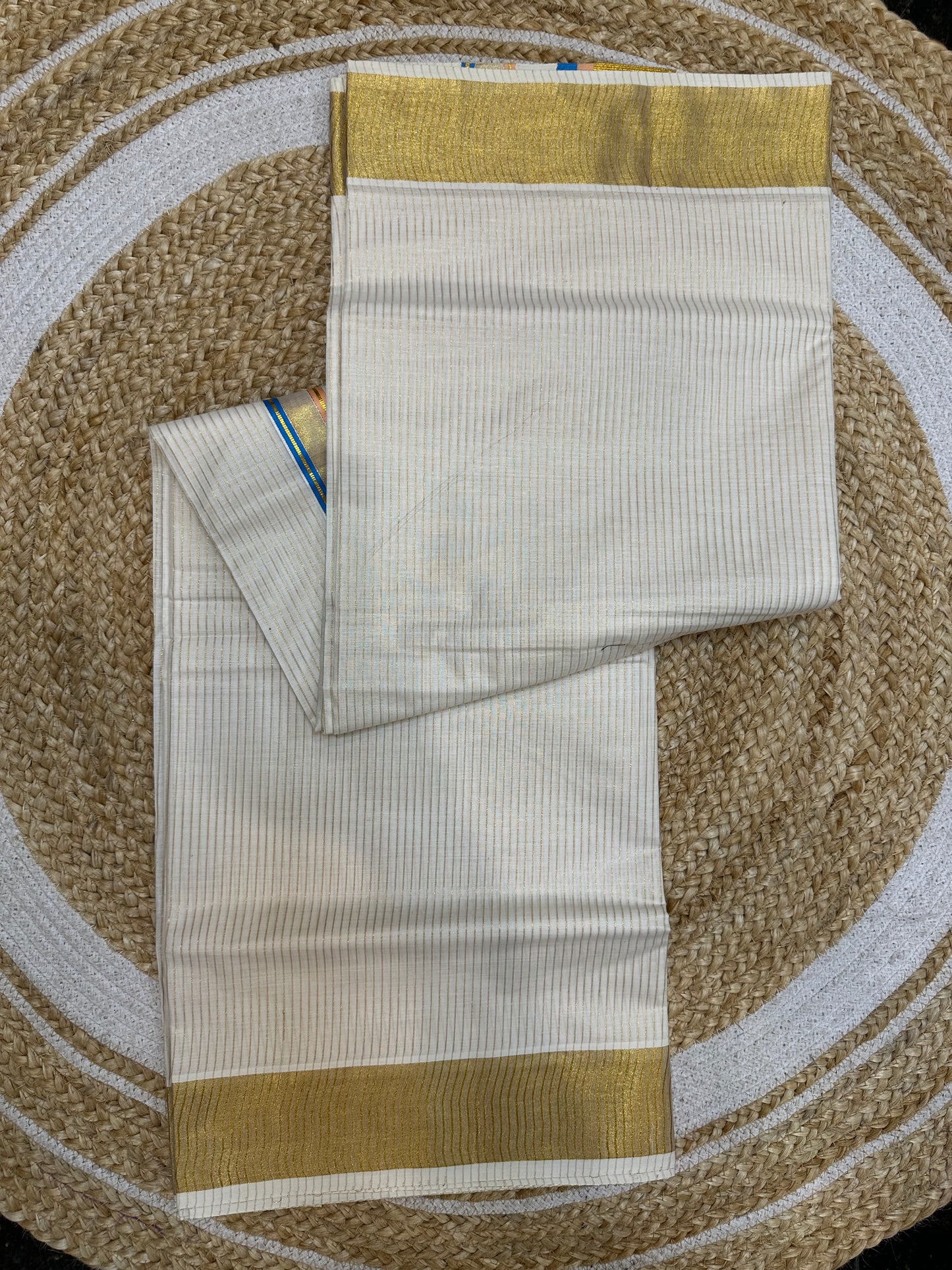 Kerala Vishu Sari Indian hand Printed Kasavu Onam Saree C21 Col 3