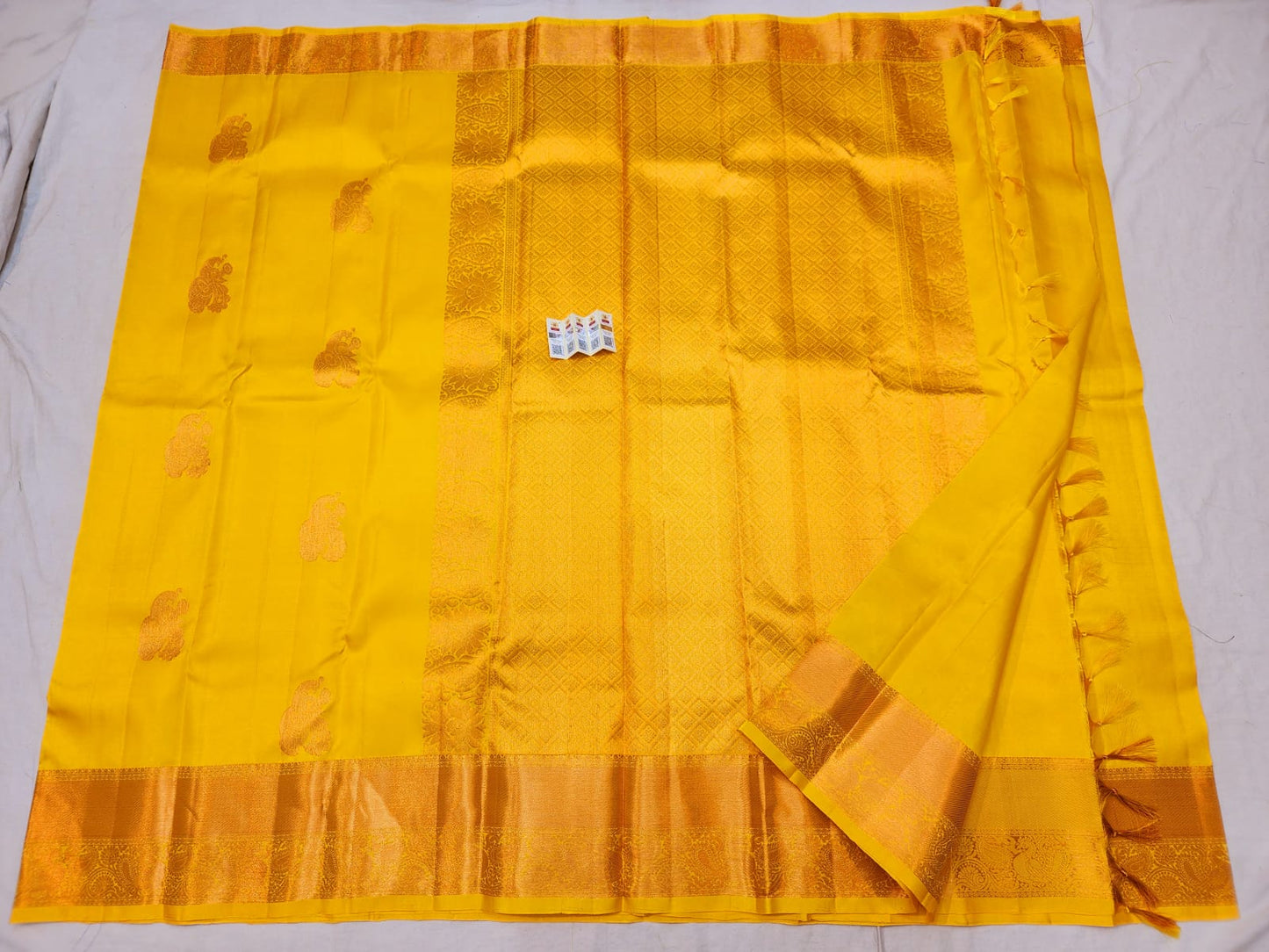 Kanchipuram Pure Silk Saree Yellow with Copper Kanjivaram Sari| SPK186