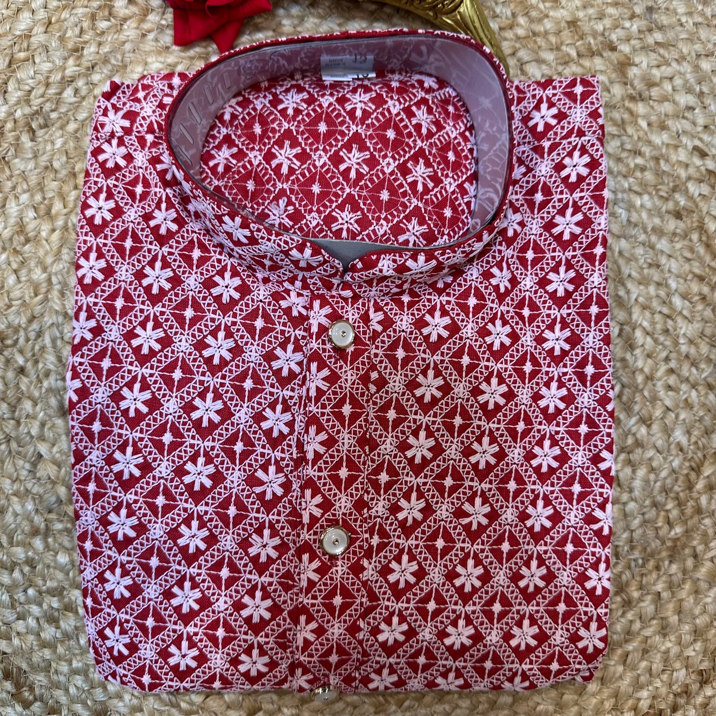 Size 13 Boys Sherwani Outfit Cotton Red White K12