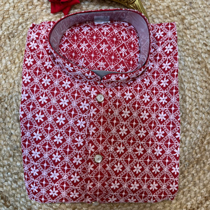 Size 13 Boys Sherwani Outfit Cotton Red White K12