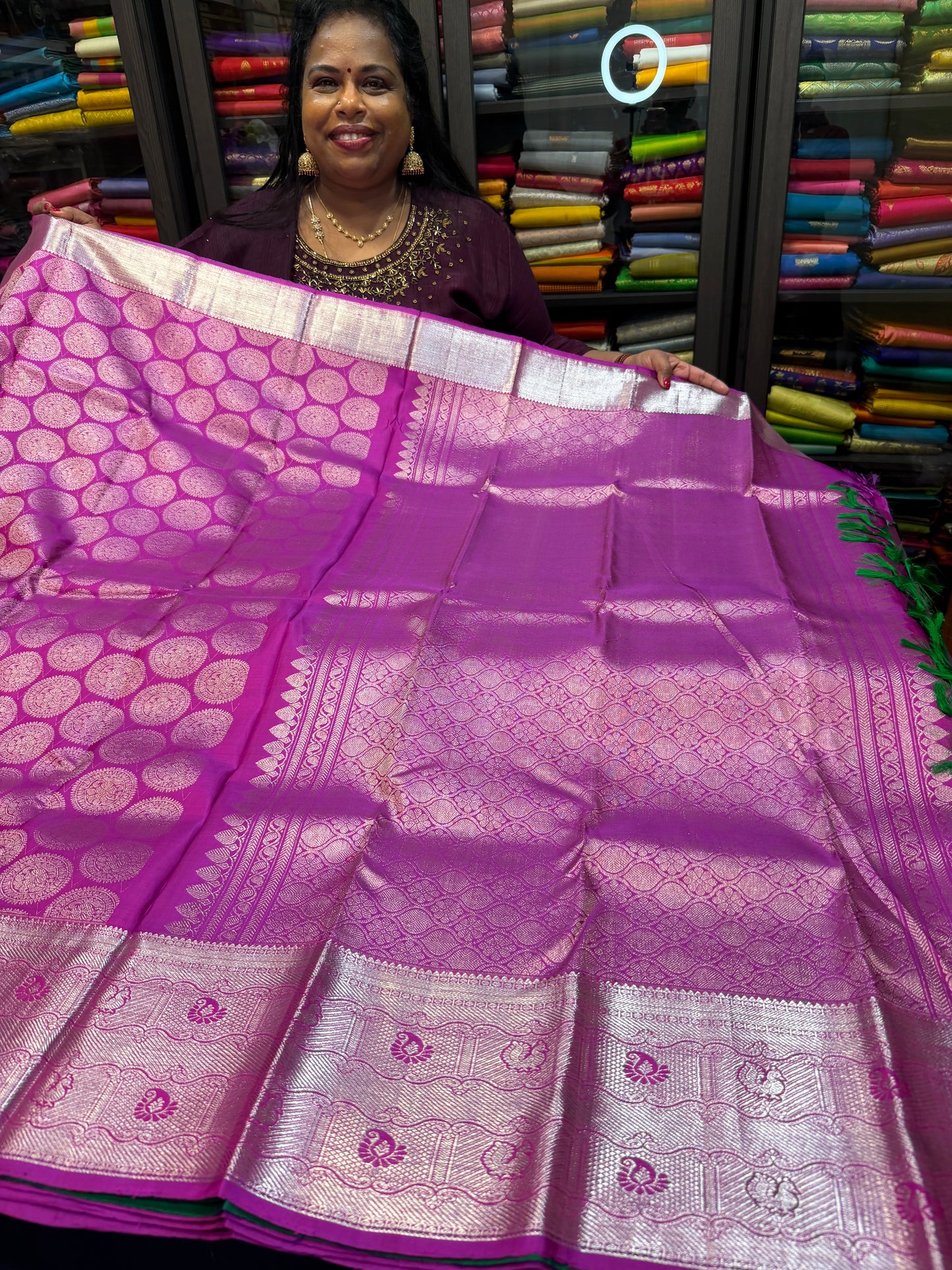 Kanchipuram Pure Silk handloom Saree Indian Kanjivaram Pink Sari SPK366