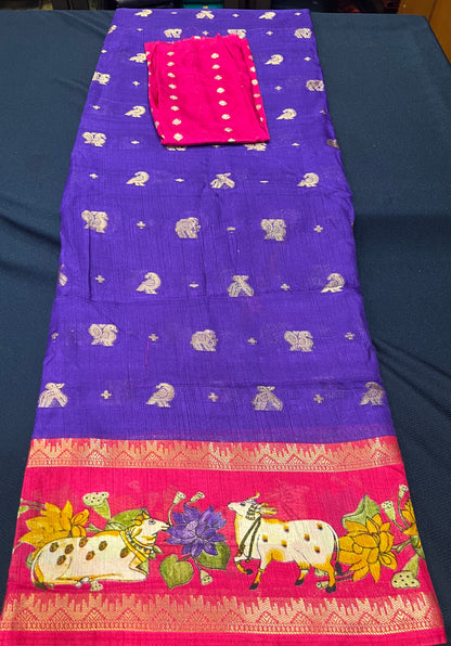 Purple Pichwai Silk Sari Indian Fancy Saree C4