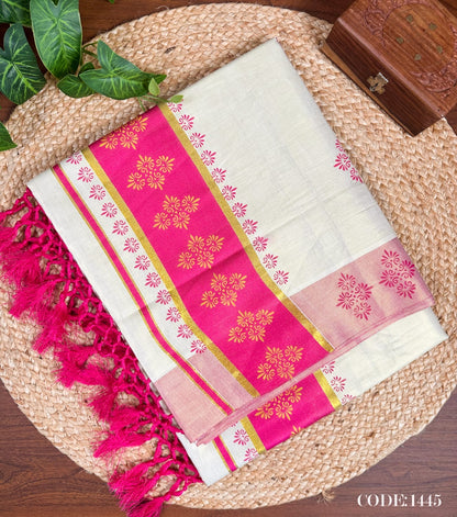 Bottle Green Kerala Vishu Sari Indian Cream Tissue Saree C9 - Col 1