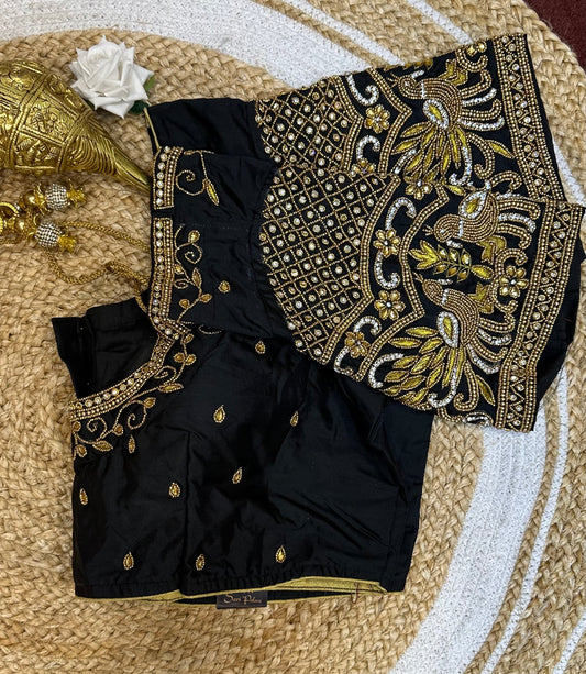 50” Size 20 Aari Worked Sari Blouse Indian Saree Top Silk Black B68