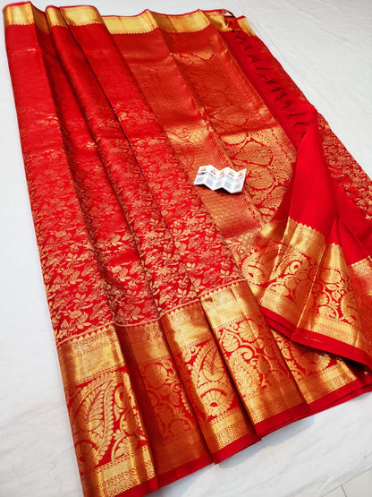 Kanchipuram Pure Silk Saree Bridal Red Kanjivaram Sari SPK262