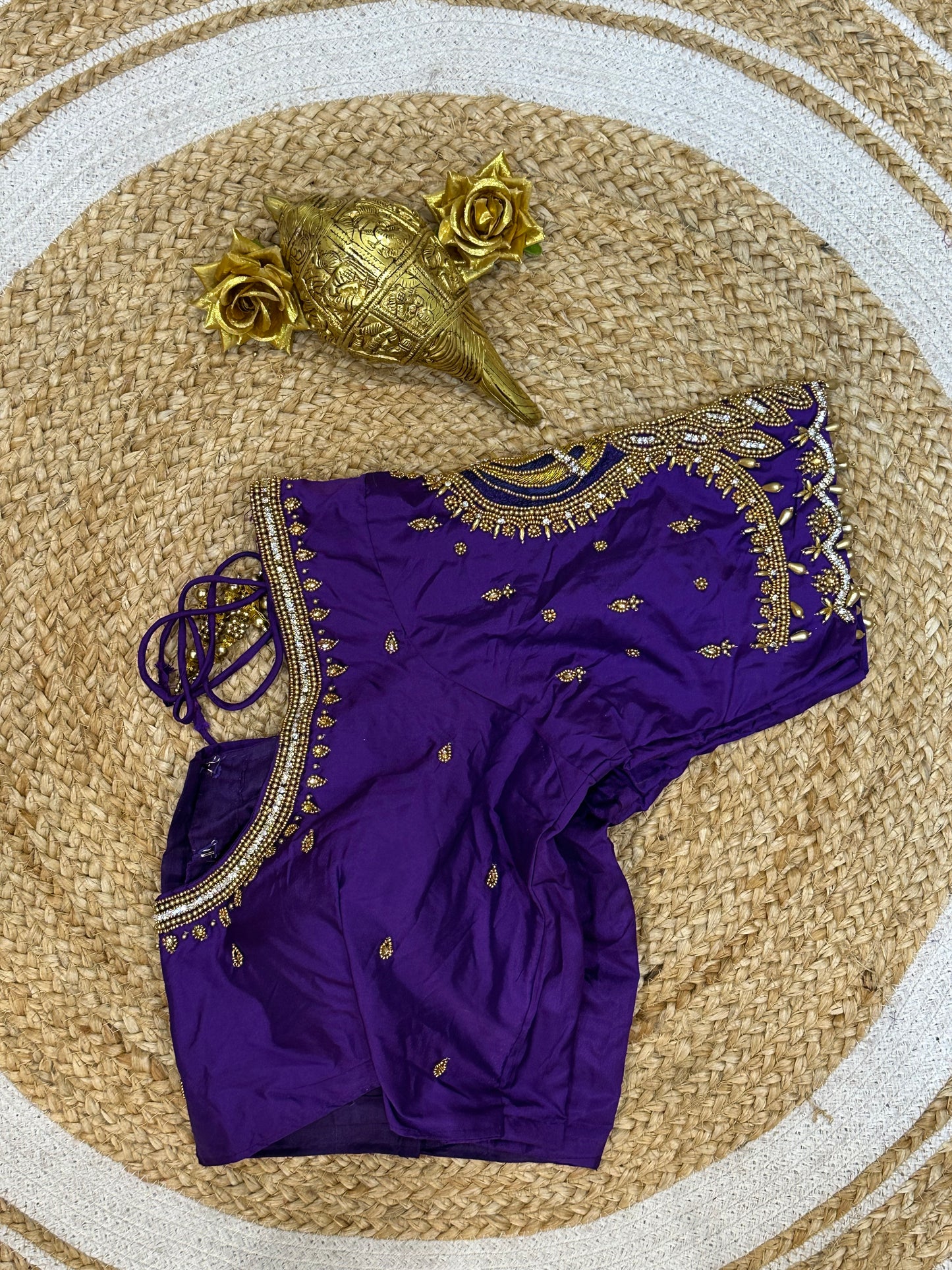 40” Size 10 Aari Worked Sari Blouse Indian Saree Top Silk Purple B76