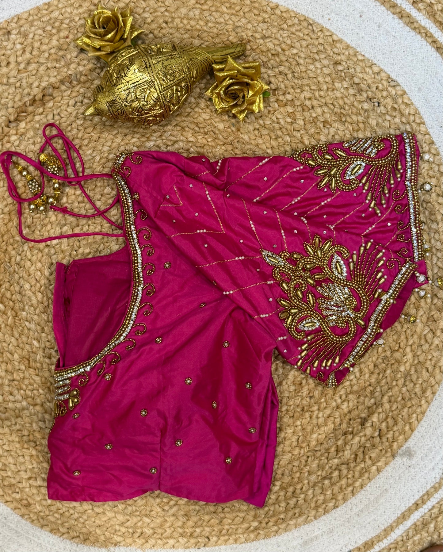 42” XL Size 12 size Aari Worked Sari Blouse Indian Saree Top PinkB150