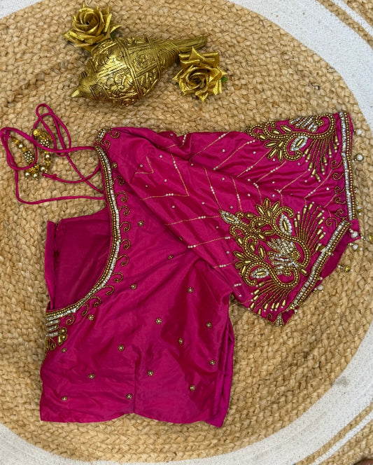 42” XL Size 12 size Aari Worked Sari Blouse Indian Saree Top PinkB150