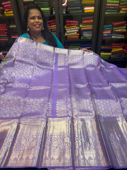 Bridal Kanchipuram Pure Silk Saree Kanjivaram handloom Lavender Sari SPK468