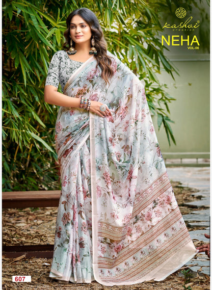 Sari Indian Bollywood Designer Linen Casual wear Floral Saree Z8 Col 7