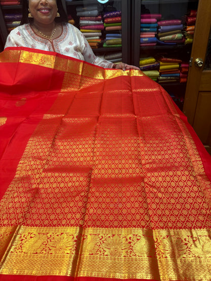 Kanchipuram Pure Silk handloom Saree Indian Kanjivaram Red Sari SPK360