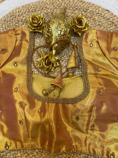 40” Aari hand Worked Sari Blouse Indian Top Choli Silk Gold B45