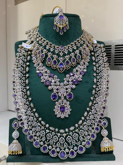AD Bluish Purple and Silver Indian Bridal Necklace Haram set N37