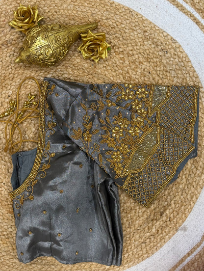 42” XL Size 12 size Aari Worked Sari Blouse Indian Saree Top Metallic Grey B152