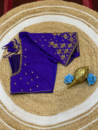 46” Size 16 Aari Worked Sari Blouse Indian Saree Top Silk Purple B188