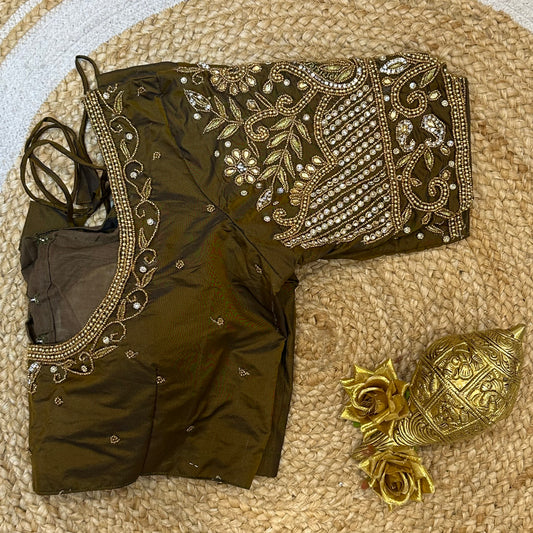 38” M Size 8 Aari Worked Sari Blouse Indian Saree Top Brown B271