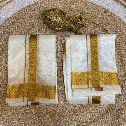 8x4 South Indian Vesti Men’s Cream Gold Vetti Dhotti V22