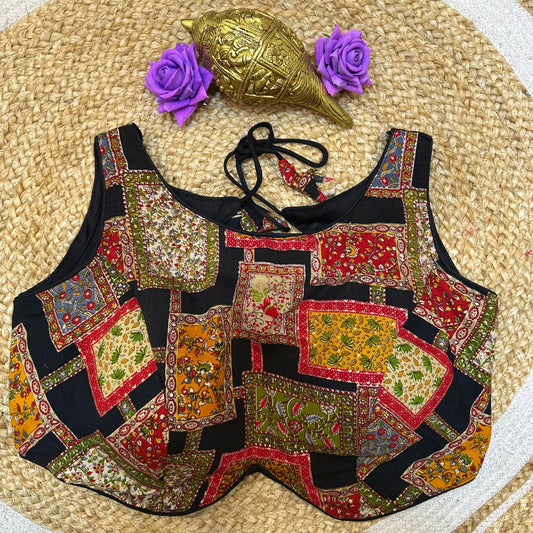 Cotton Kalamkari 38” Medium Sari Blouse Indian Saree Top B409